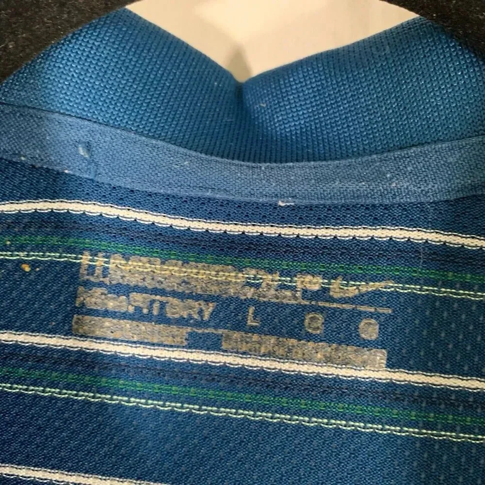 Nike Golf Shirt Mens Large Blue Green Striped Short Sleeve 1/4 Button Polo